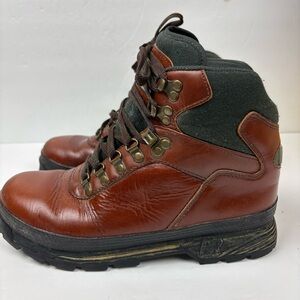 Vintage Raichle Swiss Men's Brown Leather Hiking Boots Lace-up Size 9 Heavy-duty
